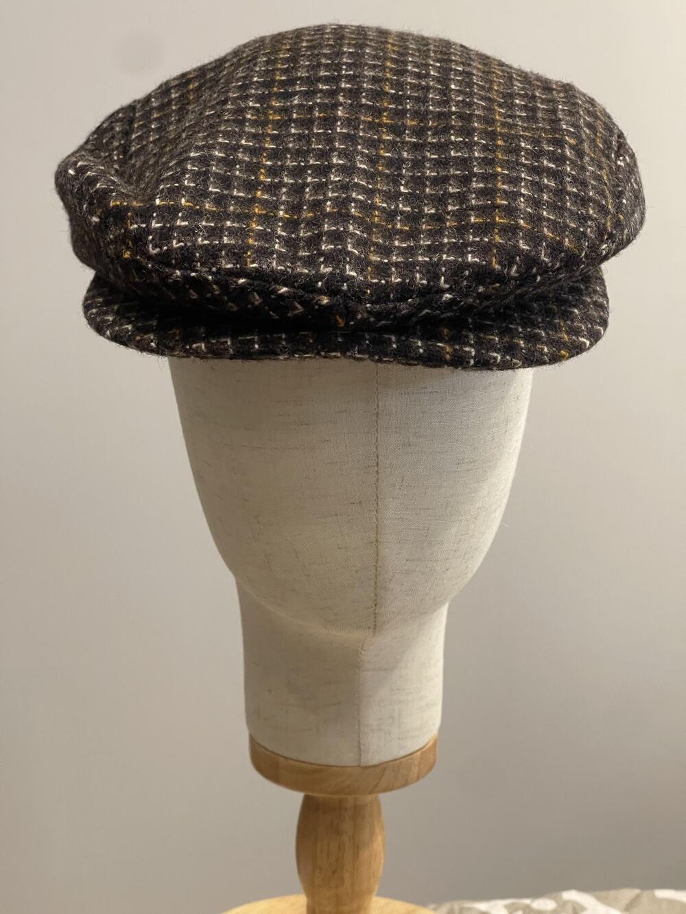 Vintage Nick & Nora Hat Cap Newsboy Mens One Size Black Tweed Wool Lined Classic